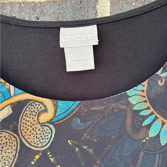 Vintage Black Chico’s women’s colorful Boho chiffon blouse sz 1 sm 8 whimsigoth - Picture 2 of 4